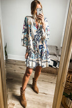 Load image into Gallery viewer, White Printed Tribal Bracelet Sleeve Buttoned Mini Dress