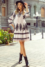 Load image into Gallery viewer, Beige Western Pattern Print Tasseled Notch V Neck Mini Dress