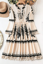 Load image into Gallery viewer, Beige Western Pattern Print Tasseled Notch V Neck Mini Dress