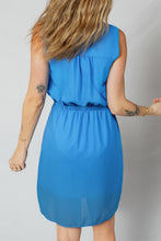 Load image into Gallery viewer, Blue Half Buttons Collared Elastic Waist Sleeveless Shirt Dress