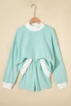 Load image into Gallery viewer, Pink Stripe Oversize Mock Neck Sweatshirt and Shorts Set