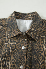 Load image into Gallery viewer, Gray Leopard Print Short Sleeve Pleated Denim Mini Dress