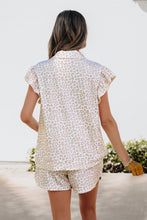 Load image into Gallery viewer, Beige Leopard Zip Polo Top 2pcs Short Set