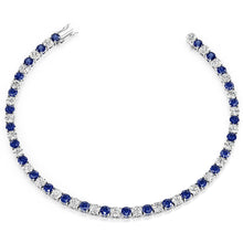Load image into Gallery viewer, 7.50 CTW AGI Certified Lab Created Blue Sapphire & Diamond Tennis Bracelet in 14K White Gold Overlay