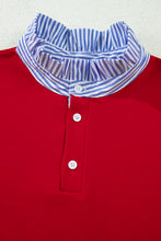 Load image into Gallery viewer, Racing Red Striped Collar Patchwork Satin Bow Sweatshirt and Shorts Set