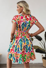 Load image into Gallery viewer, Sky Blue Abstract Print V Neck Dolman Sleeve Ruffle Tiered Mini Dress
