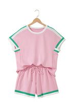 Load image into Gallery viewer, Bonbon Striped Trim Casual Tee Drawstring Shorts 2pcs Set