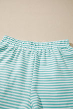 Load image into Gallery viewer, Sky Blue Stripe Cuffed Sleeve Contrast Mock Neck Tee Casual 2pcs Short Set