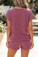 Load image into Gallery viewer, Pitaya Pink Twisted Ribbed Loose Tee Drawstring Elastic Waist 2pcs Short Set