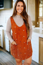 Load image into Gallery viewer, Gold Flame Flower Embroidered Corduroy Overall Mini Dress