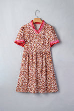 Load image into Gallery viewer, Khaki Leopard High Waist Ruffled Colorblock Trim Short Dress
