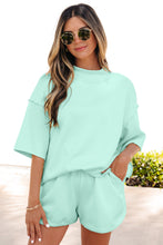 Load image into Gallery viewer, Yellow Cream Solid Color Exposed Seam Mock Neck Oversize Tee Casual Shorts 2pcs Outfit
