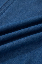 Load image into Gallery viewer, Sail Blue Ruffled Edge Collared Shift Denim Dress with Pockets