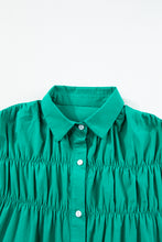 Load image into Gallery viewer, Bright Green Shirred Ruffle Sleeve Button Up Short Dress