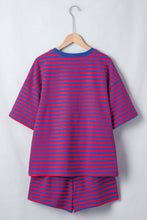 Load image into Gallery viewer, Navy Stripe Striped Ribbed Cotton Two-Piece Short Set with Chest Patch Detail