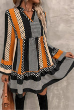 Load image into Gallery viewer, Black Striped Polka Dot Print Ruffled Hem V Neck Mini Dress