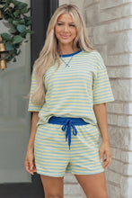 Load image into Gallery viewer, Green Stripe Drop Shoulder Boxy Casual Terry Short Set