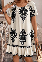 Load image into Gallery viewer, Apricot Western Print Ruffled Short Sleeve Loose Dress