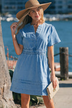 Load image into Gallery viewer, Myosotis Elastic Waist Short Sleeve Denim Mini Dress