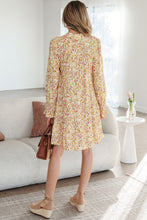 Load image into Gallery viewer, Yellow Floral Print Frilly Trim Smocked Cuff Long Sleeve Loose Shirt Dress