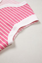 Load image into Gallery viewer, Pink Stripe Color Block Trim Notched Neck Sleeveless Shift Mini Dress