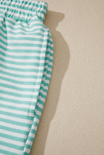 Load image into Gallery viewer, Sky Blue Stripe Cuffed Sleeve Contrast Mock Neck Tee Casual 2pcs Short Set
