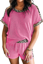 Load image into Gallery viewer, Light Grey Leopard Trim Twist Ribbed Short Set