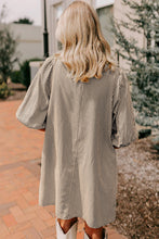 Load image into Gallery viewer, Sky Blue Stripe Color Block Patchwork Shirt Collar Button Down Puff Sleeve Mini Dress