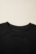 Load image into Gallery viewer, Black Ribbed Texture Baggy Drop Shoulder Pullover and Shorts Set