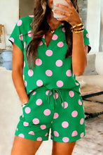 Load image into Gallery viewer, Beige Polka Dot Print V Neck Tee Short Set