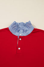 Load image into Gallery viewer, Racing Red Striped Collar Patchwork Satin Bow Sweatshirt and Shorts Set
