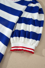 Load image into Gallery viewer, Red Stripe Contrast Trim Round Neck Short Puff Sleeve Shift Mini Dress