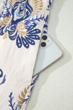 Load image into Gallery viewer, Blue Boho Floral Printed Split Neck Ruffled Sleeve Mini Dress