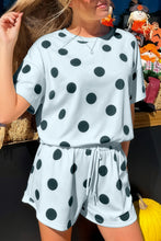 Load image into Gallery viewer, Black Polka Dot Print Loose Tee Drawstring Elastic Waist Short Set