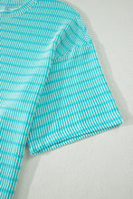 Load image into Gallery viewer, Green Stripe Raised Rib Loose Tee Drawstring Elastic Waist 2pcs Short Set