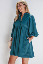 Load image into Gallery viewer, Vineyard Green Corduroy Snap Buttons Empire Waist Bracelet Sleeve Dress