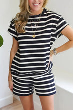 Load image into Gallery viewer, Black White Striped Short Sleeve Top and Shorts Set