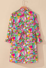 Load image into Gallery viewer, Pink Abstract Printed Lantern Sleeve Buttoned Mini Dress