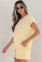 Load image into Gallery viewer, Clearly Aqua Soft Ribbed Color Block Trim Casual Short Set