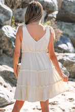 Load image into Gallery viewer, Oatmeal Solid Color Tied Straps Ruffle Tiered Mini Dress
