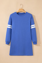 Load image into Gallery viewer, Tillandsia Purple Varsity Contrast Banded Sleeve Shift Sweatshirt Dress