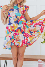 Load image into Gallery viewer, Pink Abstract Printed Ruffled Flutter Sleeve Tiered Mini Dress