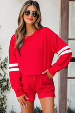 Load image into Gallery viewer, Orange Varsity Striped Sleeve Drop Shoulder Sweatshirt and Short Set