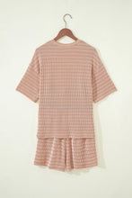 Load image into Gallery viewer, Green Stripe Raised Rib Loose Tee Drawstring Elastic Waist 2pcs Short Set