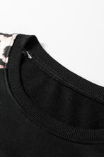 Load image into Gallery viewer, Black Leopard Print Patchwork Varsity Raglan Sleeve Sweatshirt Dress