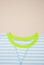 Load image into Gallery viewer, Pink Stripe Contrast Neck Loose Tee and Drawstring Shorts Set