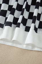 Load image into Gallery viewer, Black Checkered Print Color Block Trim Mock Neck Short Set