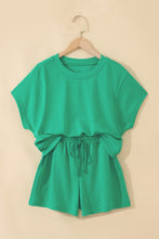 Load image into Gallery viewer, Mist Blue Solid Color Loose Tee Drawstring Shorts 2pcs Outfit