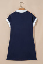 Load image into Gallery viewer, Navy Blue Americana Colorblock Stripes Zip up Collared T Shirt Mini Dress