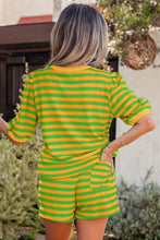 Load image into Gallery viewer, Pink Stripe Puff Short Sleeve T Shirt Matching Shorts Set